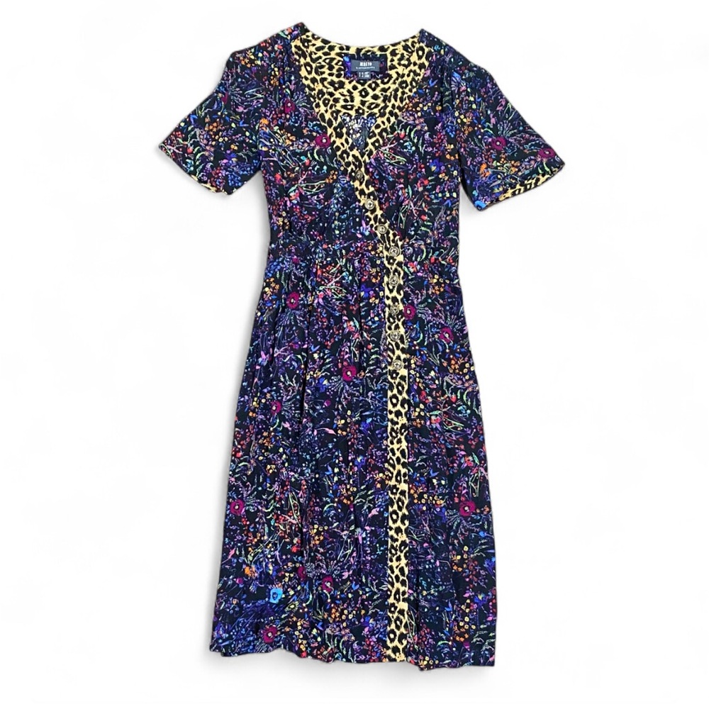Anthropologie Maeve black & leopard print floral button-down midi dress - EUC - Picture 4 of 9
